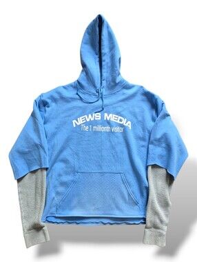 Light Blue Cropped Hoodie with Layered Thermal Knit Sleeves